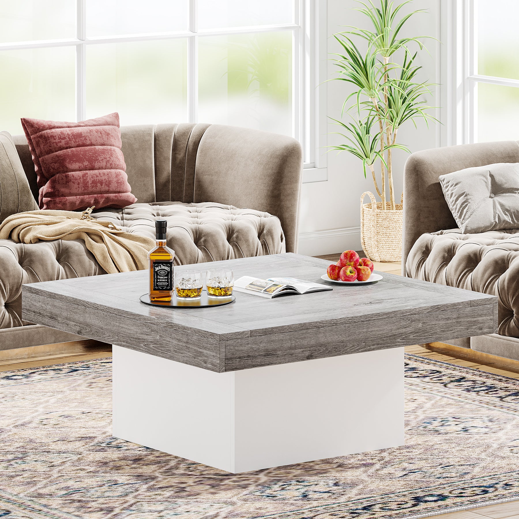 Square Coffee Table with LED Light